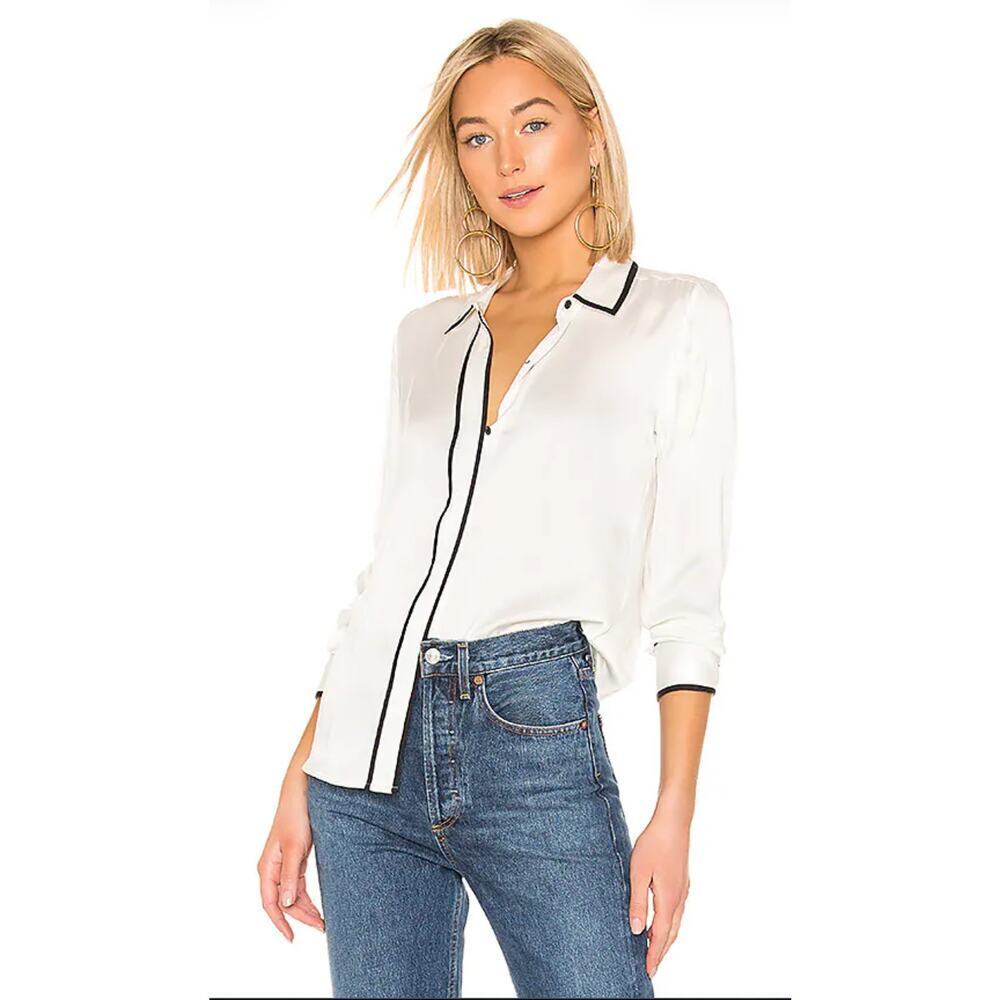 Equipment Genevia White Black Silk Blend Blouse Top Size XS